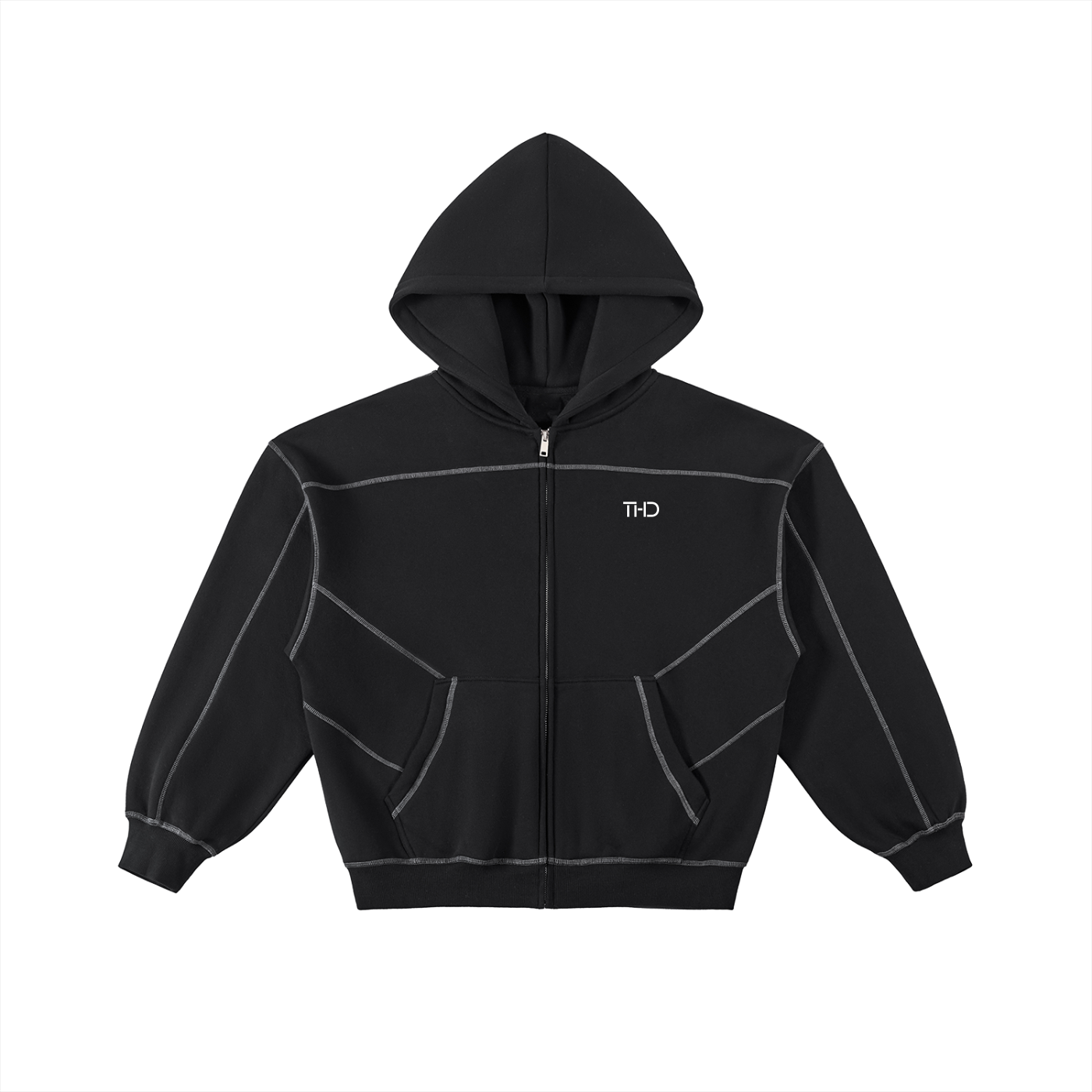 'CARDZ' Contrast-Stitched Boxy Fleece Zip Hoodie