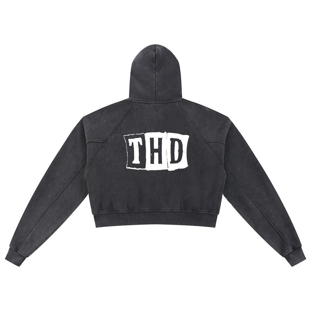 'CARDZ' Snow Washed Cropped Hoodie