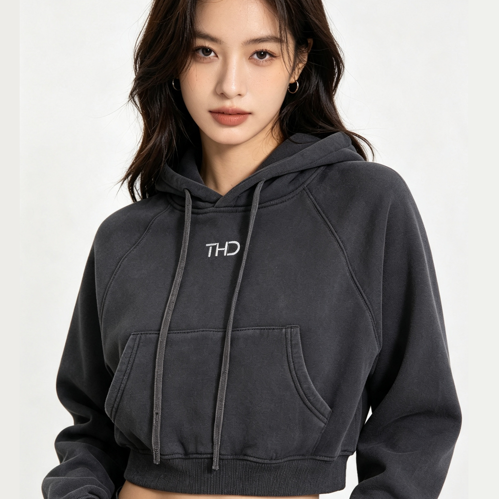 'CARDZ' Snow Washed Cropped Hoodie
