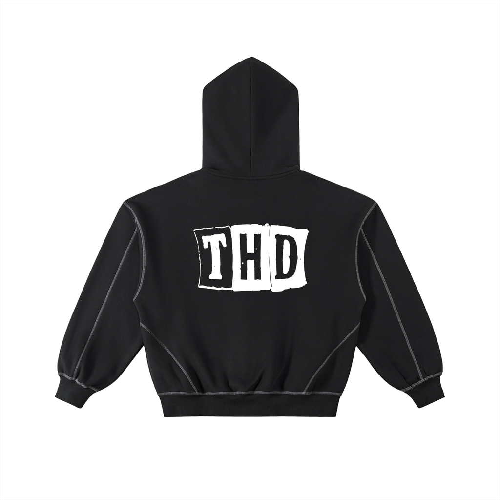 'CARDZ' Contrast-Stitched Boxy Fleece Zip Hoodie