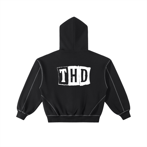 'CARDZ' Contrast-Stitched Boxy Fleece Zip Hoodie